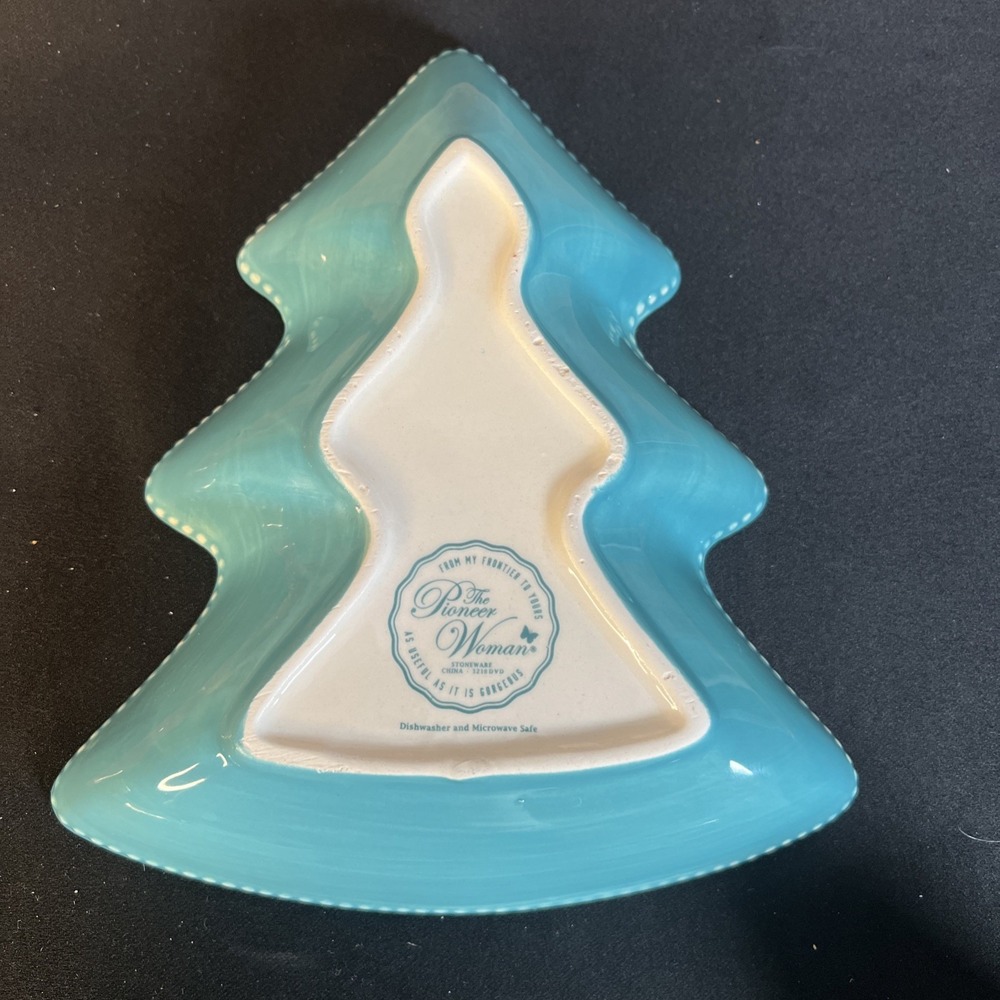 Pioneer Woman Candy Cookie Dish Nesting Set Christmas Tree Holiday Server 2"Deep - Picture 7 of 8
